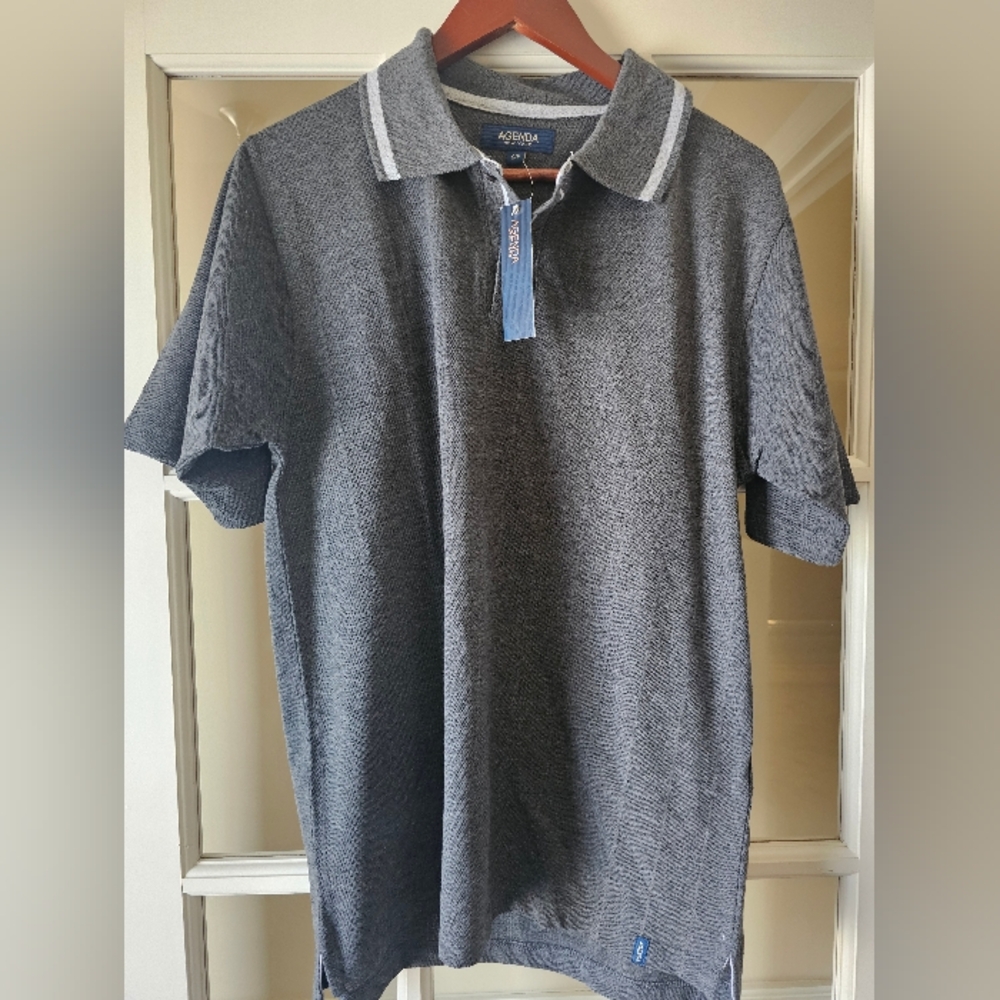 Agenda Men’s Charcoal Grey Polo with White Collar Trim